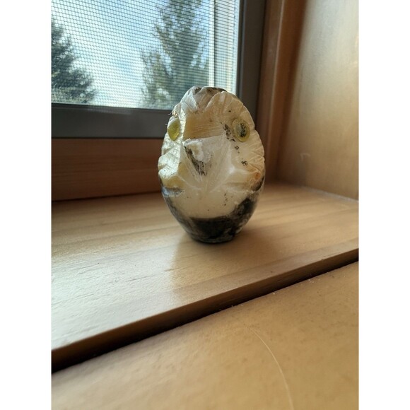 Vintage Owl Paperweight Figurine Mid-Century Hand-Carved Alabaster Stone - Picture 2 of 3